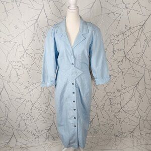 Algo-Ettes VTG Blue Chambray Artsy Collared Long Shirt Dress